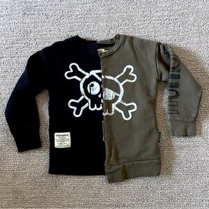 nununu kids crew fleece green black split size 4-5 boy girl long sleeve ls